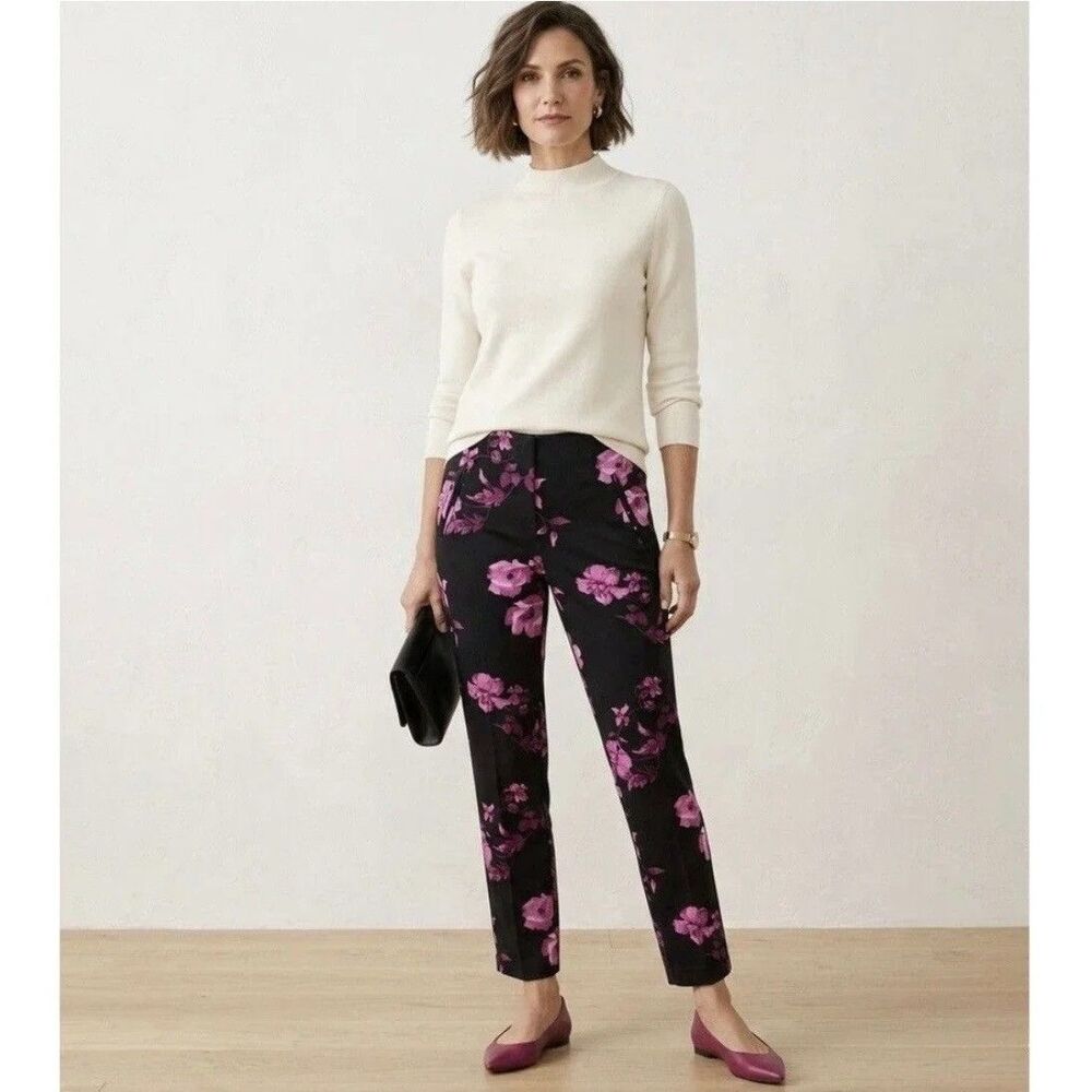 NWT Chico’s Size 16 TALL So Slimming Black Floral Juliet Slim Leg Ankle Pants 3T